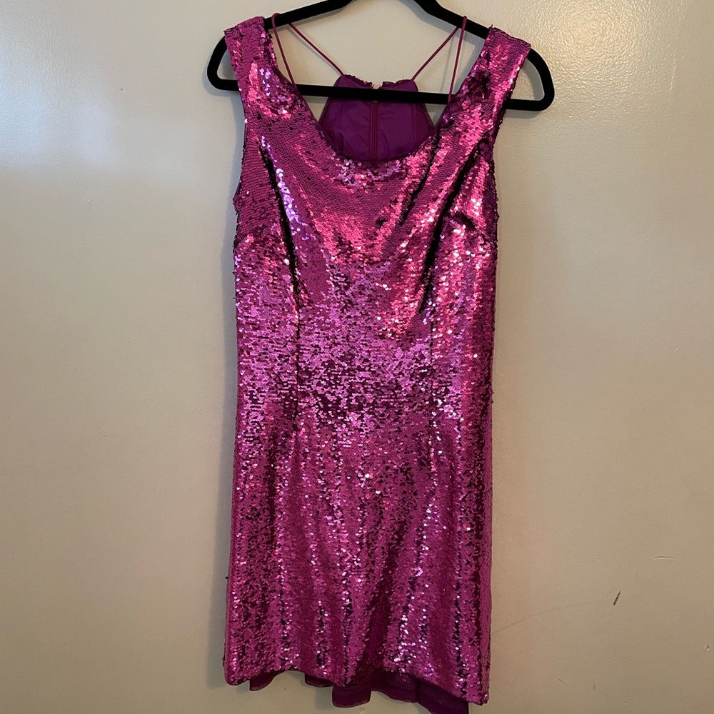 Aidan Mattox Sequin Mini Cocktail Dress. Size 14, Fuchsia, New, Polyester